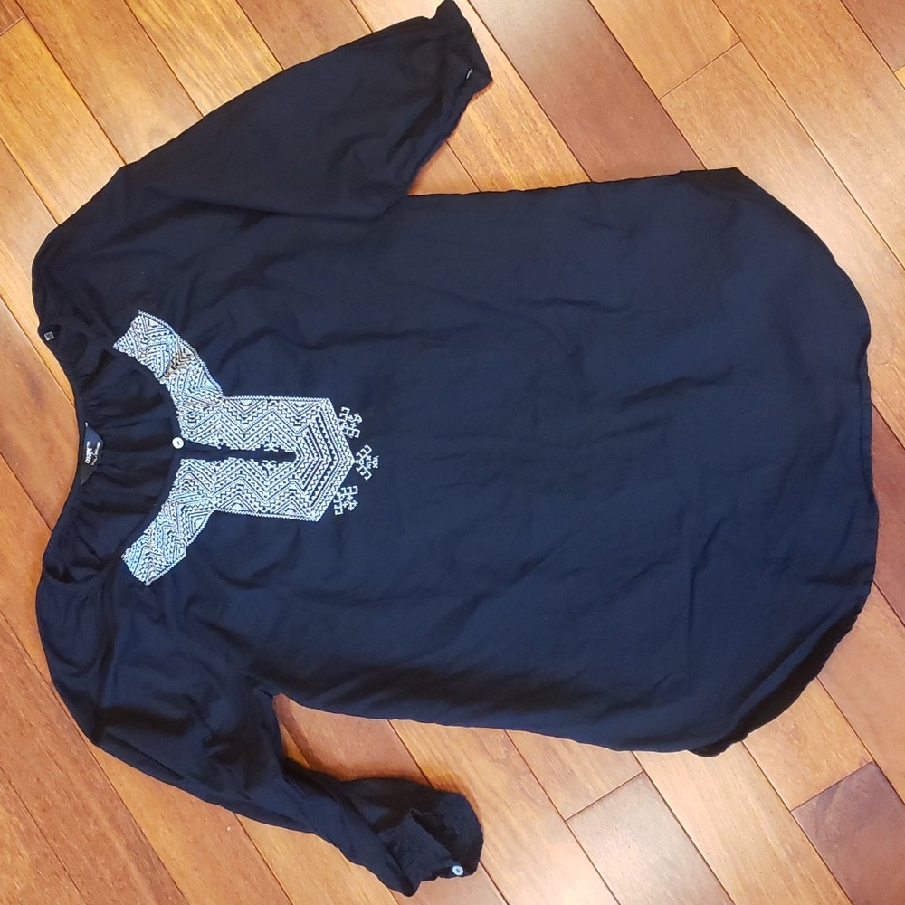 Embroidered Black Tunic Top
